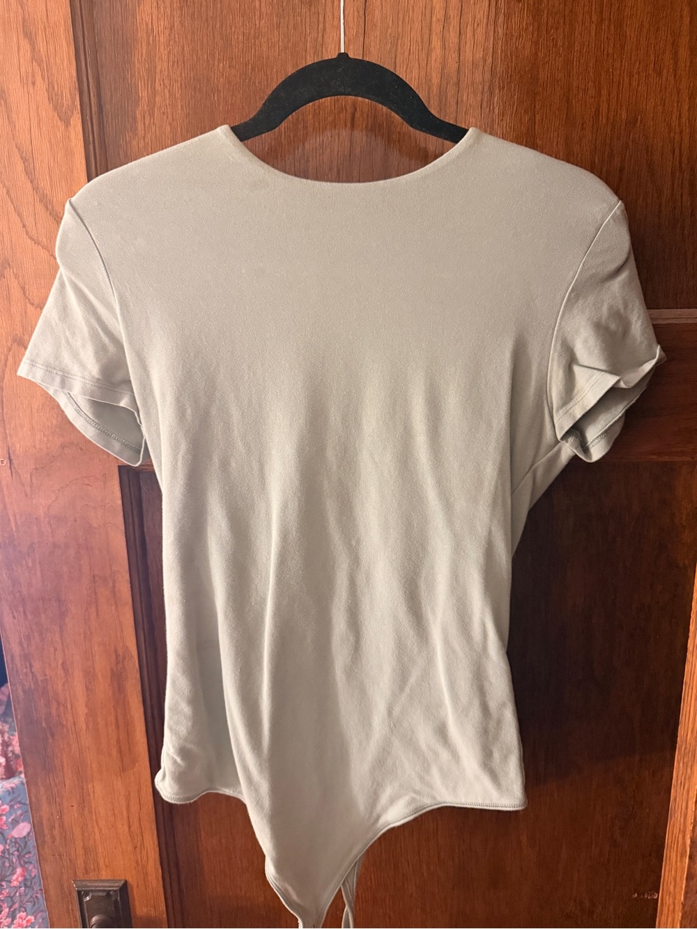 Abercrombie & Fitch Short Sleeve Crewneck Bodysuit in Light Taupe